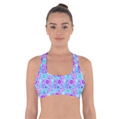 Flowers Light Blue Purple Magenta Cross Back Sports Bra by Pakrebo