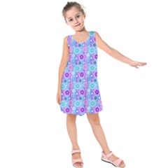 Flowers Light Blue Purple Magenta Kids  Sleeveless Dress by Pakrebo