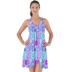 Flowers Light Blue Purple Magenta Show Some Back Chiffon Dress by Pakrebo