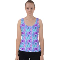 Flowers Light Blue Purple Magenta Velvet Tank Top by Pakrebo