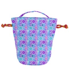 Flowers Light Blue Purple Magenta Drawstring Bucket Bag by Pakrebo