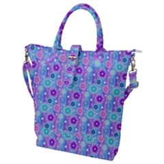 Flowers Light Blue Purple Magenta Buckle Top Tote Bag by Pakrebo