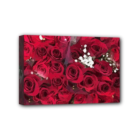 Roses Baby S Breath Bouquet Floral Mini Canvas 6  X 4  (stretched) by Pakrebo