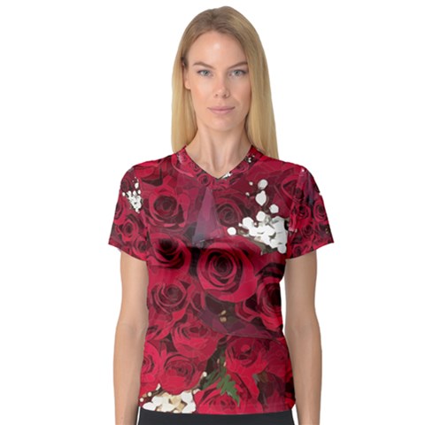 Roses Baby S Breath Bouquet Floral V-neck Sport Mesh Tee by Pakrebo