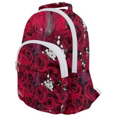 Roses Baby S Breath Bouquet Floral Rounded Multi Pocket Backpack