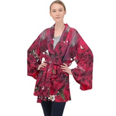 Roses Baby S Breath Bouquet Floral Velvet Kimono Robe by Pakrebo