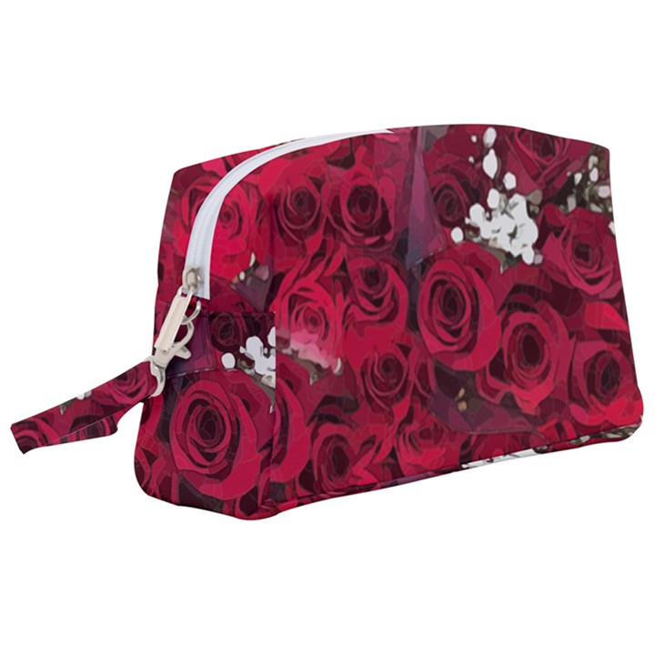 Roses Baby S Breath Bouquet Floral Wristlet Pouch Bag (Large)