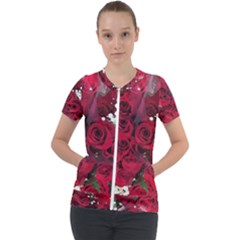 Roses Baby S Breath Bouquet Floral Short Sleeve Zip Up Jacket