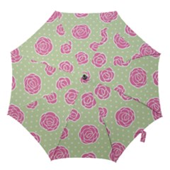 Roses Flowers Pink And Pastel Lime Green Pattern With Retro Dots Hook Handle Umbrellas (small) by genx