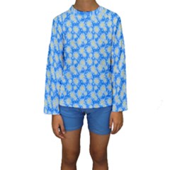 Hydrangea Blue Glitter Round Kids  Long Sleeve Swimwear by Pakrebo