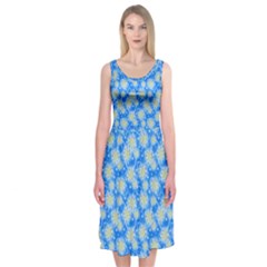 Hydrangea Blue Glitter Round Midi Sleeveless Dress by Pakrebo