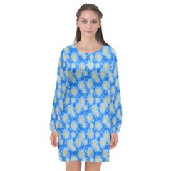 Hydrangea Blue Glitter Round Long Sleeve Chiffon Shift Dress  by Pakrebo