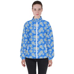 Hydrangea Blue Glitter Round Women s High Neck Windbreaker