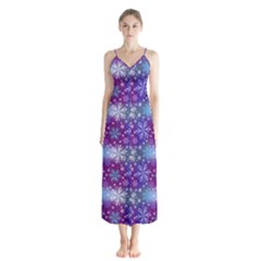 Snow White Blue Purple Tulip Button Up Chiffon Maxi Dress