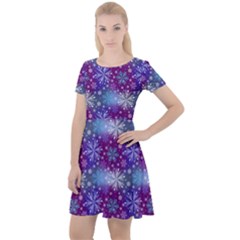 Snow White Blue Purple Tulip Cap Sleeve Velour Dress  by Pakrebo