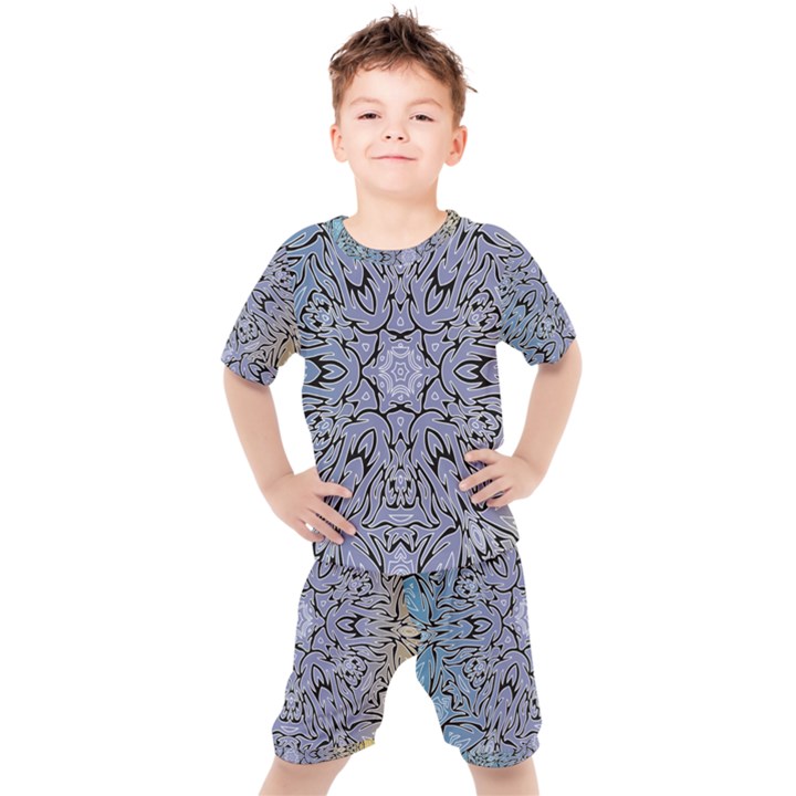 Tile Design Art Mosaic Pattern Kids  Tee and Shorts Set