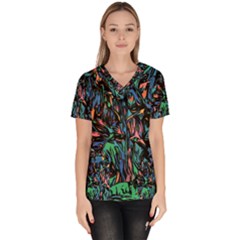 Tree Forest Abstract Forrest Women s V-neck Scrub Top by Pakrebo