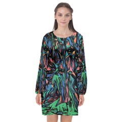 Tree Forest Abstract Forrest Long Sleeve Chiffon Shift Dress  by Pakrebo