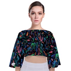 Tree Forest Abstract Forrest Tie Back Butterfly Sleeve Chiffon Top by Pakrebo