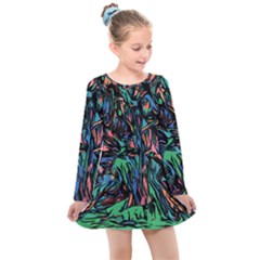 Tree Forest Abstract Forrest Kids  Long Sleeve Dress by Pakrebo