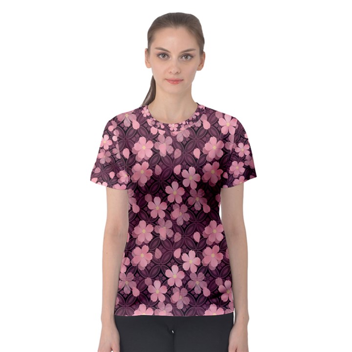 Cherry Blossoms Japanese Style Pink Women s Sport Mesh Tee