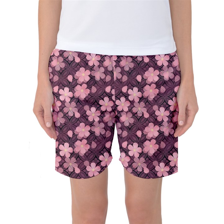 Cherry Blossoms Japanese Style Pink Women s Basketball Shorts