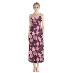 Cherry Blossoms Japanese Style Pink Button Up Chiffon Maxi Dress