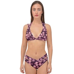 Cherry Blossoms Japanese Style Pink Double Strap Halter Bikini Set by Pakrebo