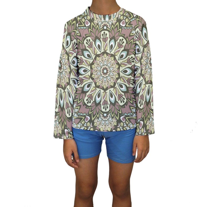 Seamless Pattern Abstract Mandala Kids  Long Sleeve Swimwear