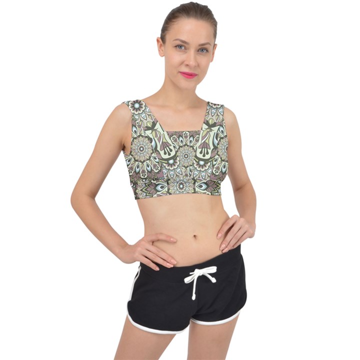 Seamless Pattern Abstract Mandala V-Back Sports Bra