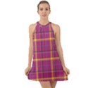 Plaid Tartan Background Wallpaper Halter Tie Back Chiffon Dress View1