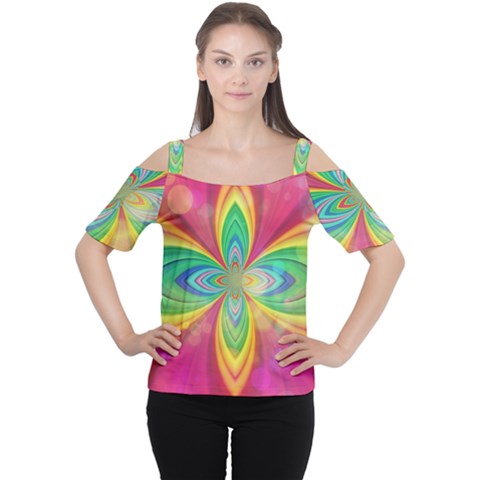 Color Abstract Form Ellipse Bokeh Cutout Shoulder Tee by Pakrebo