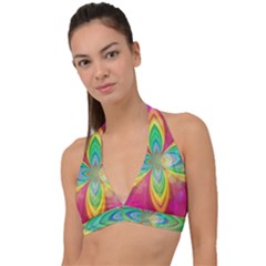 Color Abstract Form Ellipse Bokeh Halter Plunge Bikini Top by Pakrebo