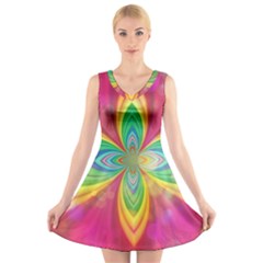 Color Abstract Form Ellipse Bokeh V-neck Sleeveless Dress by Pakrebo