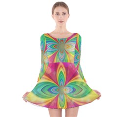 Color Abstract Form Ellipse Bokeh Long Sleeve Velvet Skater Dress by Pakrebo