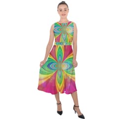 Color Abstract Form Ellipse Bokeh Midi Tie-back Chiffon Dress by Pakrebo