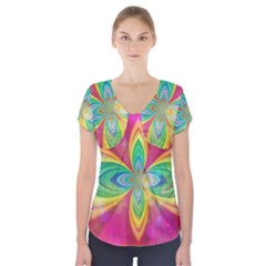 Color Abstract Form Ellipse Bokeh Short Sleeve Front Detail Top by Pakrebo