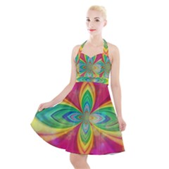 Color Abstract Form Ellipse Bokeh Halter Party Swing Dress  by Pakrebo