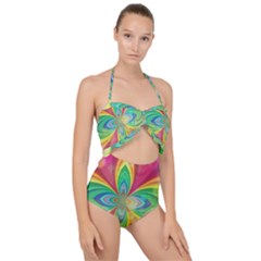 Color Abstract Form Ellipse Bokeh Scallop Top Cut Out Swimsuit by Pakrebo