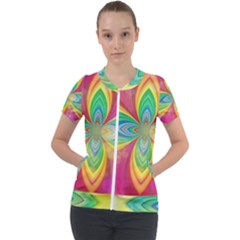 Color Abstract Form Ellipse Bokeh Short Sleeve Zip Up Jacket