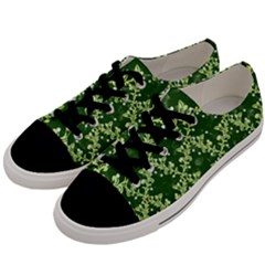 White Flowers Green Damask Men s Low Top Canvas Sneakers by Pakrebo