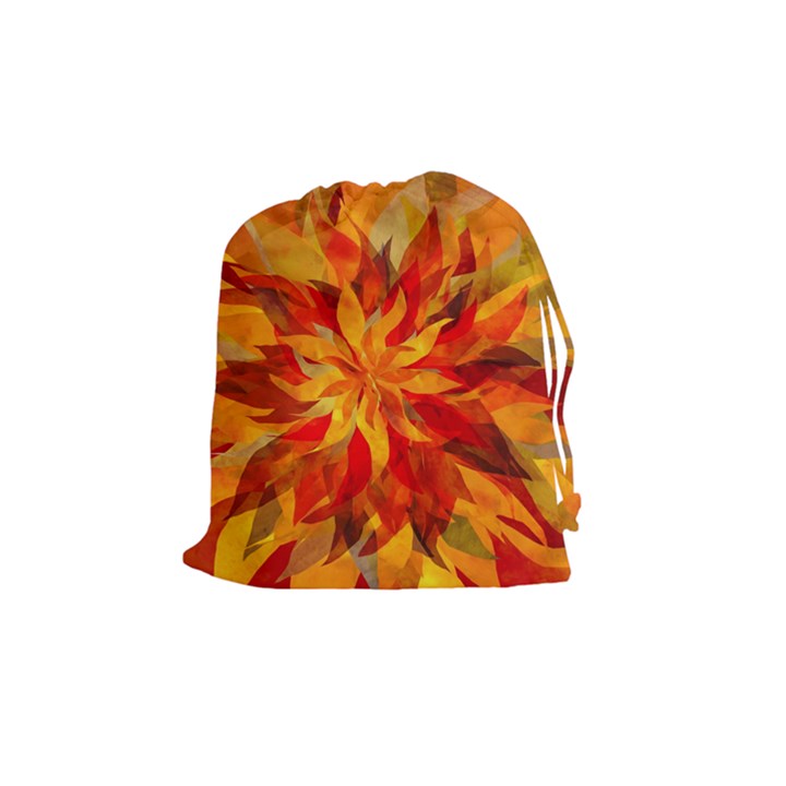 Flower Blossom Red Orange Abstract Drawstring Pouch (Medium)