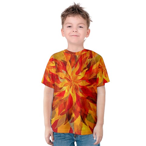 Flower Blossom Red Orange Abstract Kids  Cotton Tee by Pakrebo