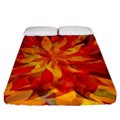 Flower Blossom Red Orange Abstract Fitted Sheet (king Size) by Pakrebo