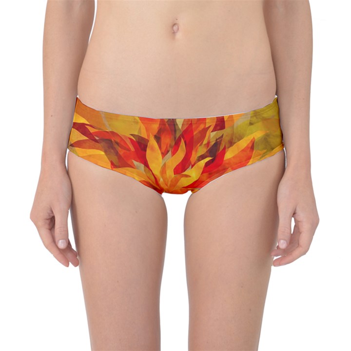 Flower Blossom Red Orange Abstract Classic Bikini Bottoms