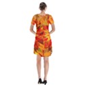 Flower Blossom Red Orange Abstract Short Sleeve V-neck Flare Dress View2