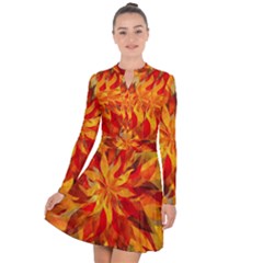 Flower Blossom Red Orange Abstract Long Sleeve Panel Dress by Pakrebo