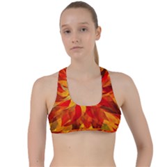 Flower Blossom Red Orange Abstract Criss Cross Racerback Sports Bra by Pakrebo