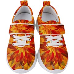 Flower Blossom Red Orange Abstract Kids  Velcro Strap Shoes by Pakrebo