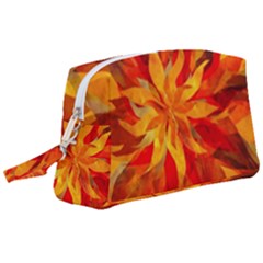 Flower Blossom Red Orange Abstract Wristlet Pouch Bag (large)